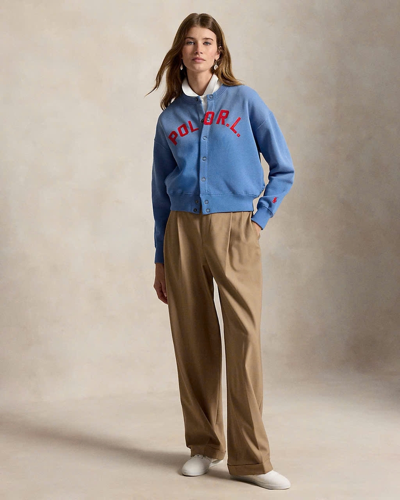Áo khoác cardigan Polo RL cài nút bằng vải nỉ có logo