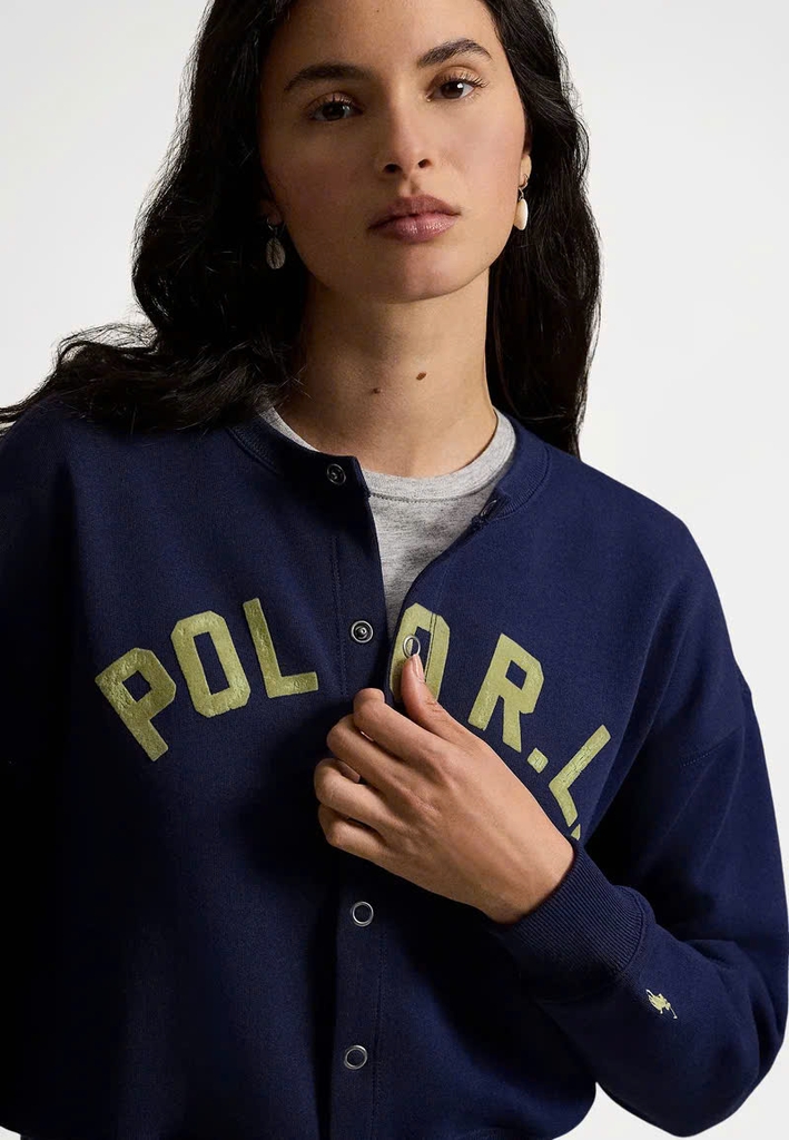 Áo khoác cardigan Polo RL cài nút bằng vải nỉ có logo