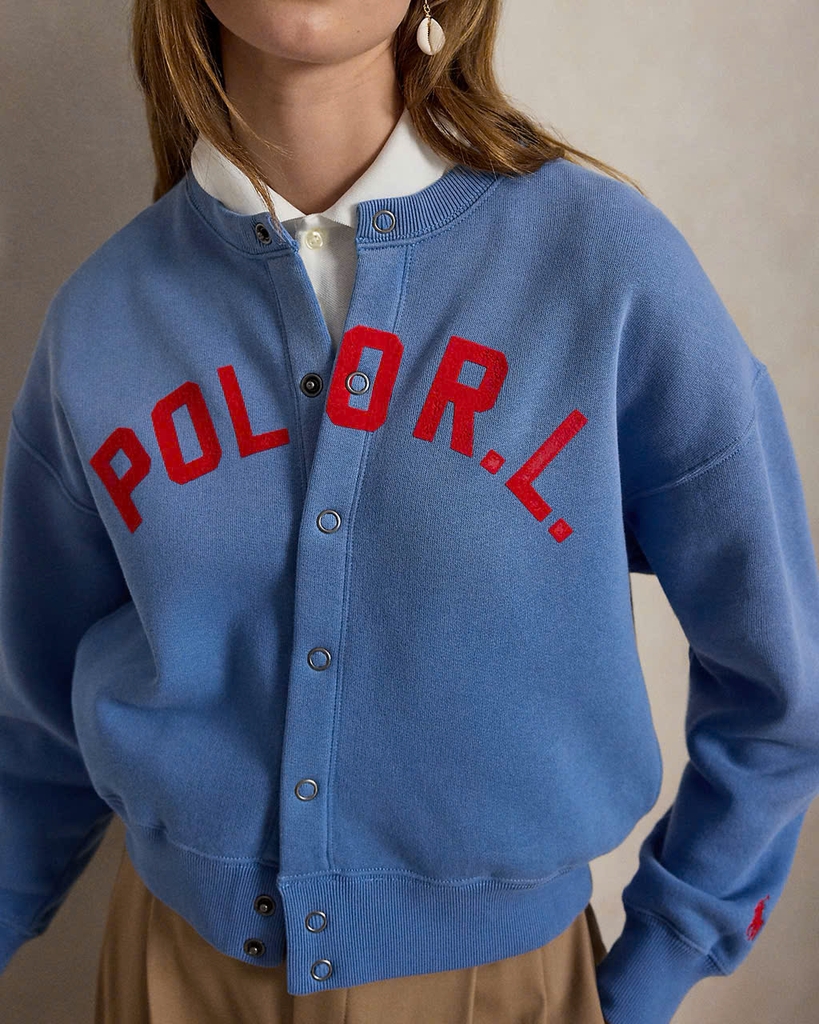 Áo khoác cardigan Polo RL cài nút bằng vải nỉ có logo