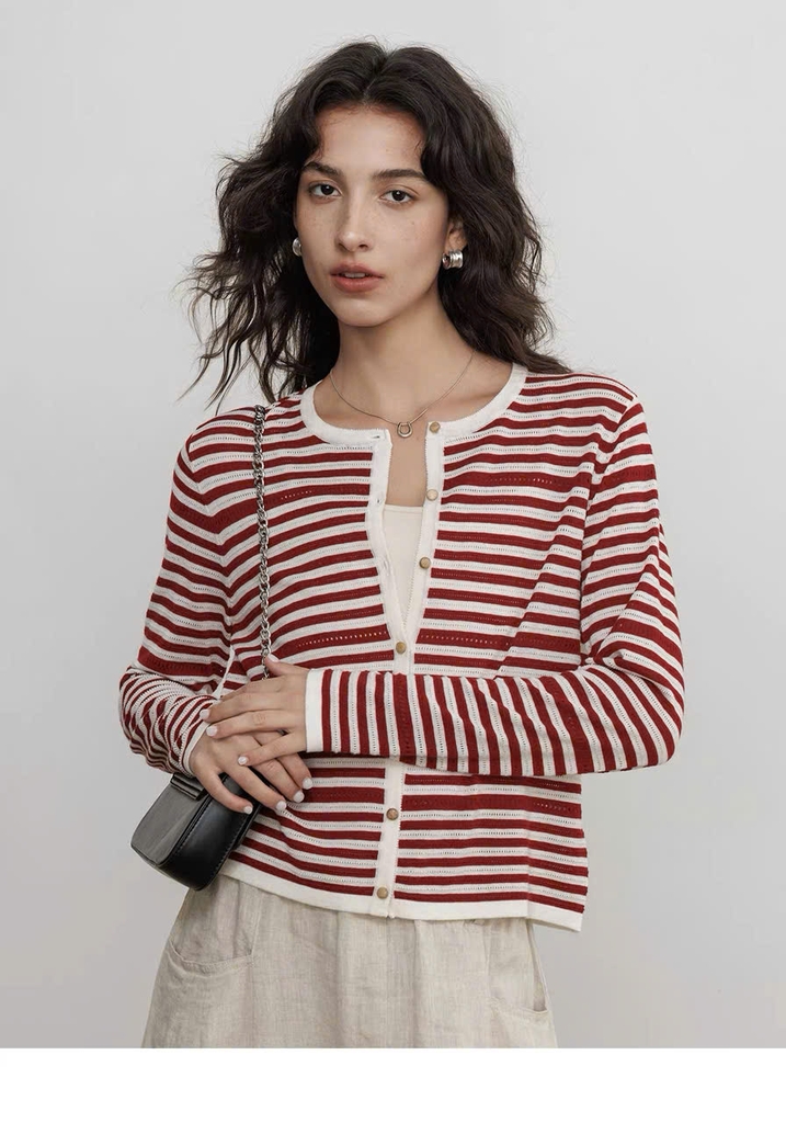 CDG Mo&Co kẻ ngang cổ tròn 2 màu 85% wool 15% silk