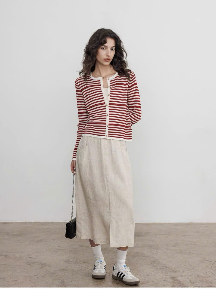 CDG Mo&Co kẻ ngang cổ tròn 2 màu 85% wool 15% silk