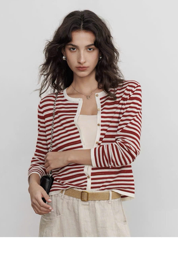 CDG Mo&Co kẻ ngang cổ tròn 2 màu 85% wool 15% silk