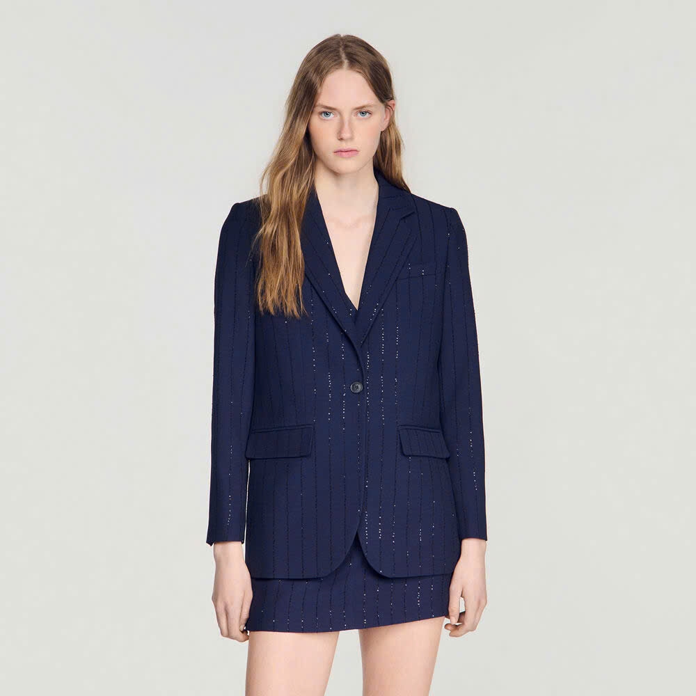 ÁO KHOÁC VEST SANDRO KẺ SỌC ĐÍNH SEQUIN
