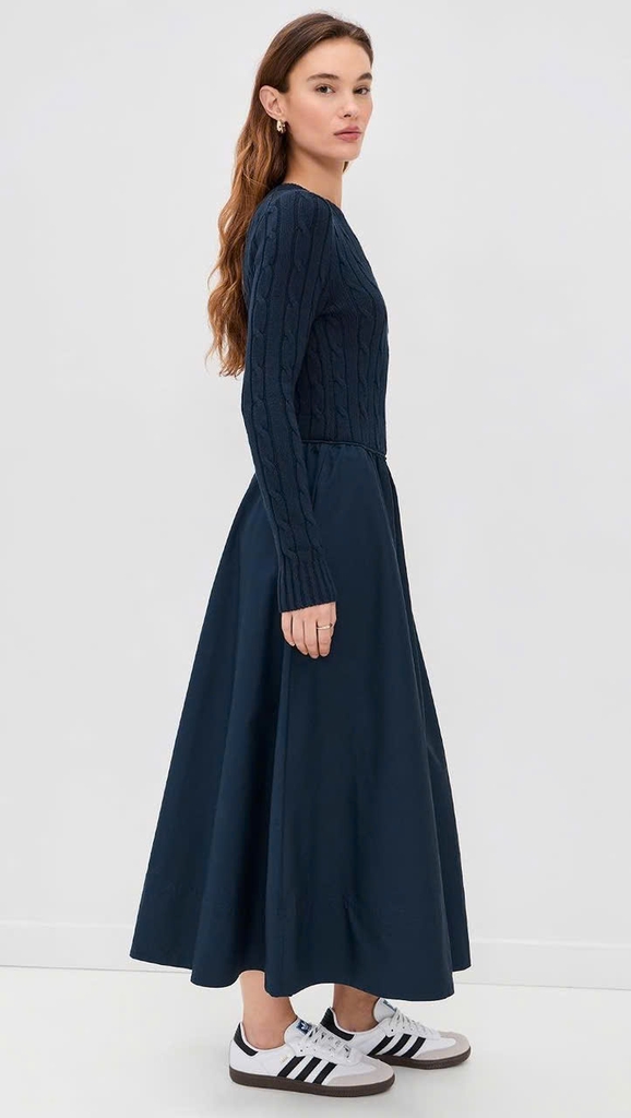 Đầm cotton Polo RL thân trên dệt kiểu vặn thừng dáng maxi
