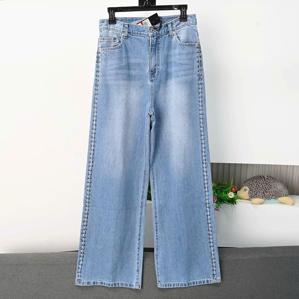 Quần denim KARL LAGERFELD suông  đinh tán dọc