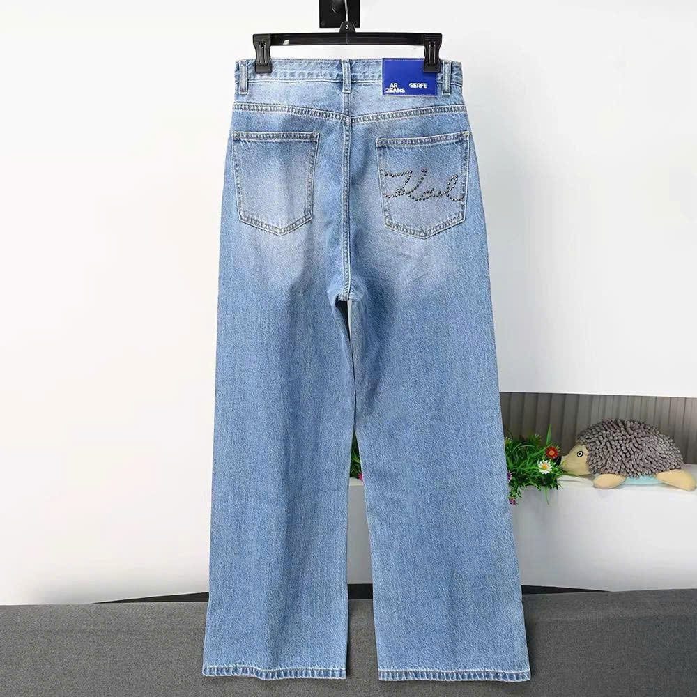 Quần denim KARL LAGERFELD suông  đinh tán dọc