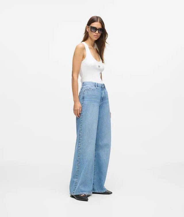 Quần denim KARL LAGERFELD suông  đinh tán dọc