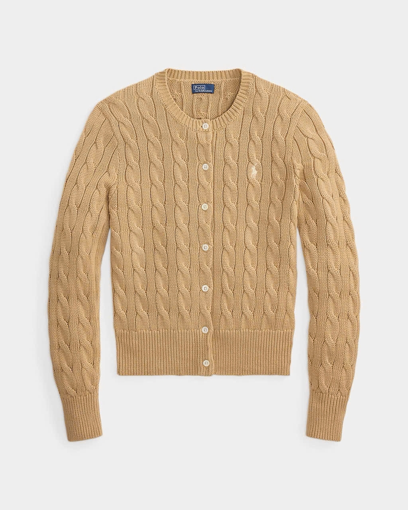 Áo khoác cardigan Polo RL cổ tròn bằng cotton dệt kim kiểu cáp