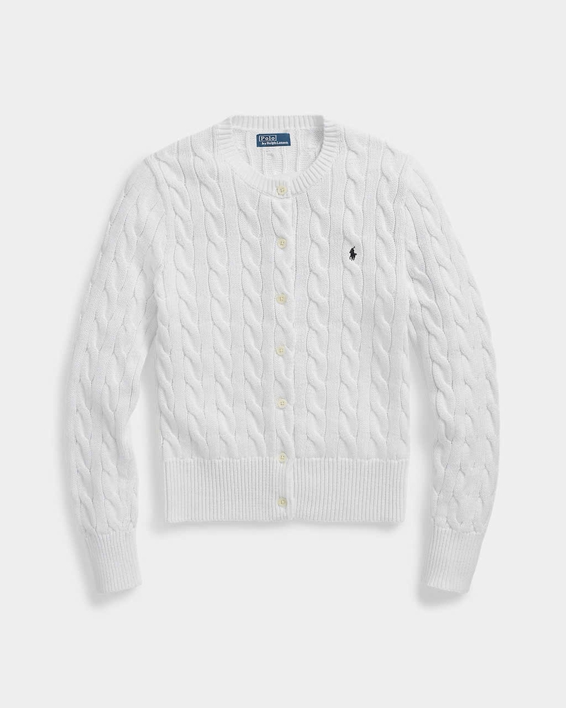 Áo khoác cardigan Polo RL cổ tròn bằng cotton dệt kim kiểu cáp