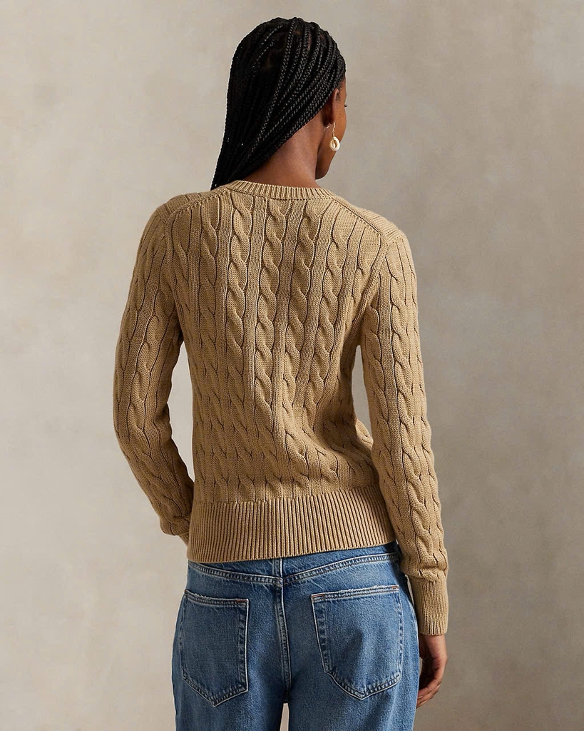 Áo khoác cardigan Polo RL cổ tròn bằng cotton dệt kim kiểu cáp