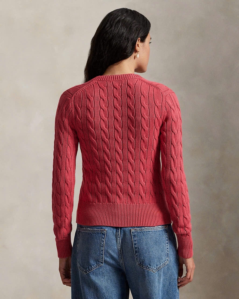 Áo khoác cardigan Polo RL cổ tròn bằng cotton dệt kim kiểu cáp