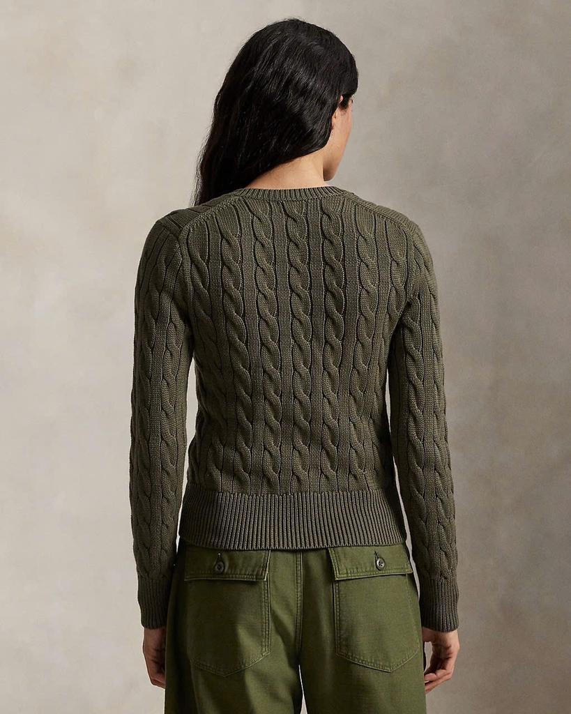 Áo khoác cardigan Polo RL cổ tròn bằng cotton dệt kim kiểu cáp
