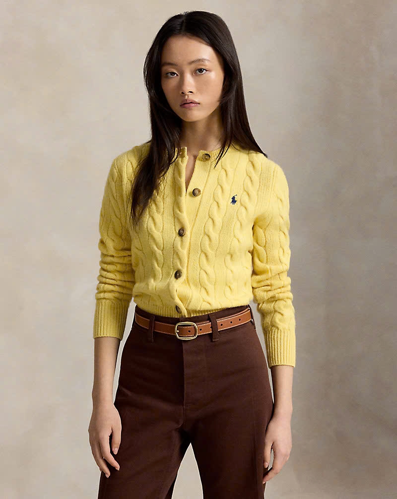 Áo khoác cardigan Polo RL len wool đan kiểu cáp