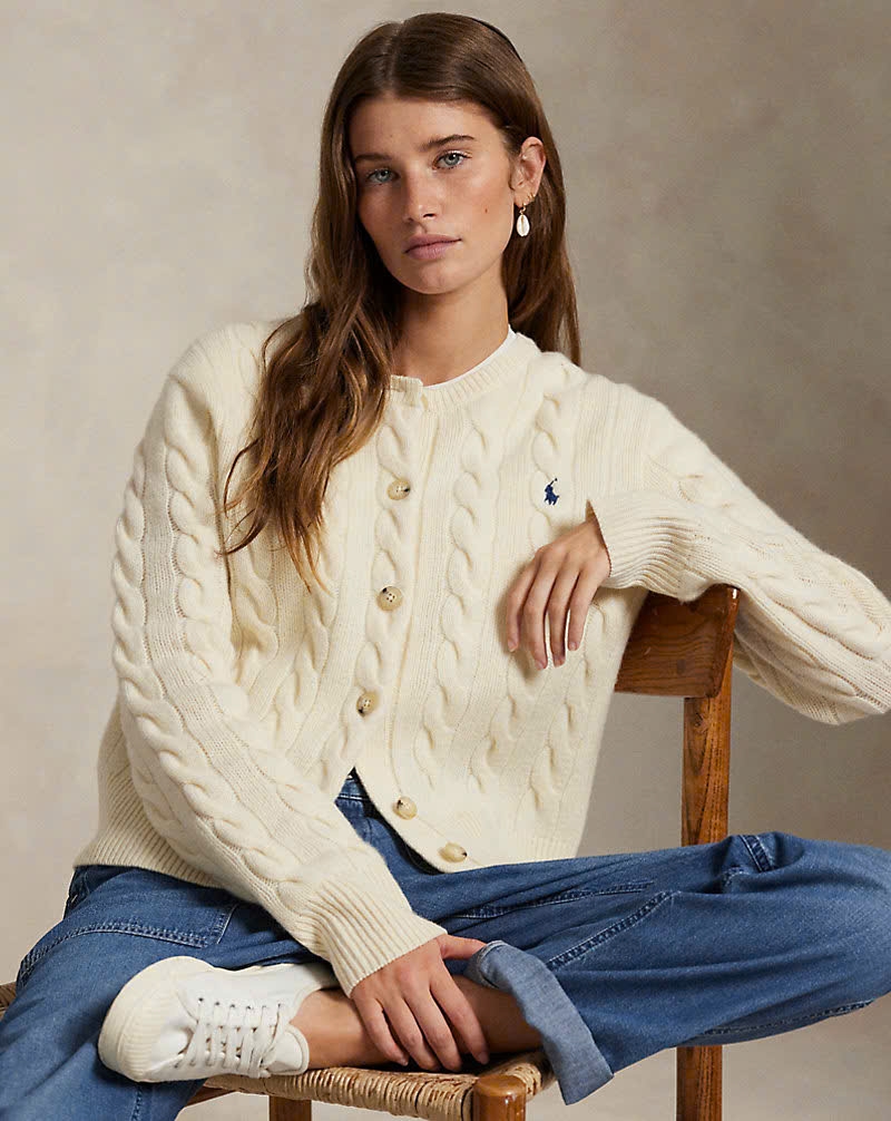 Áo khoác cardigan Polo RL len wool đan kiểu cáp