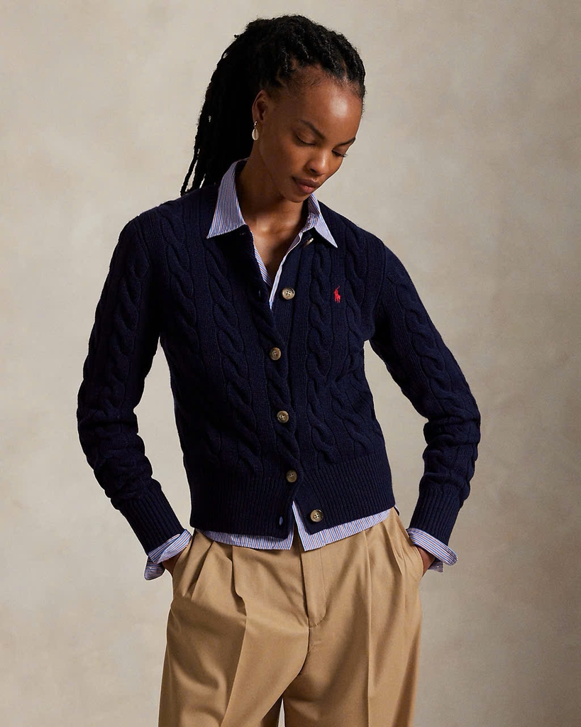 Áo khoác cardigan Polo RL len wool đan kiểu cáp