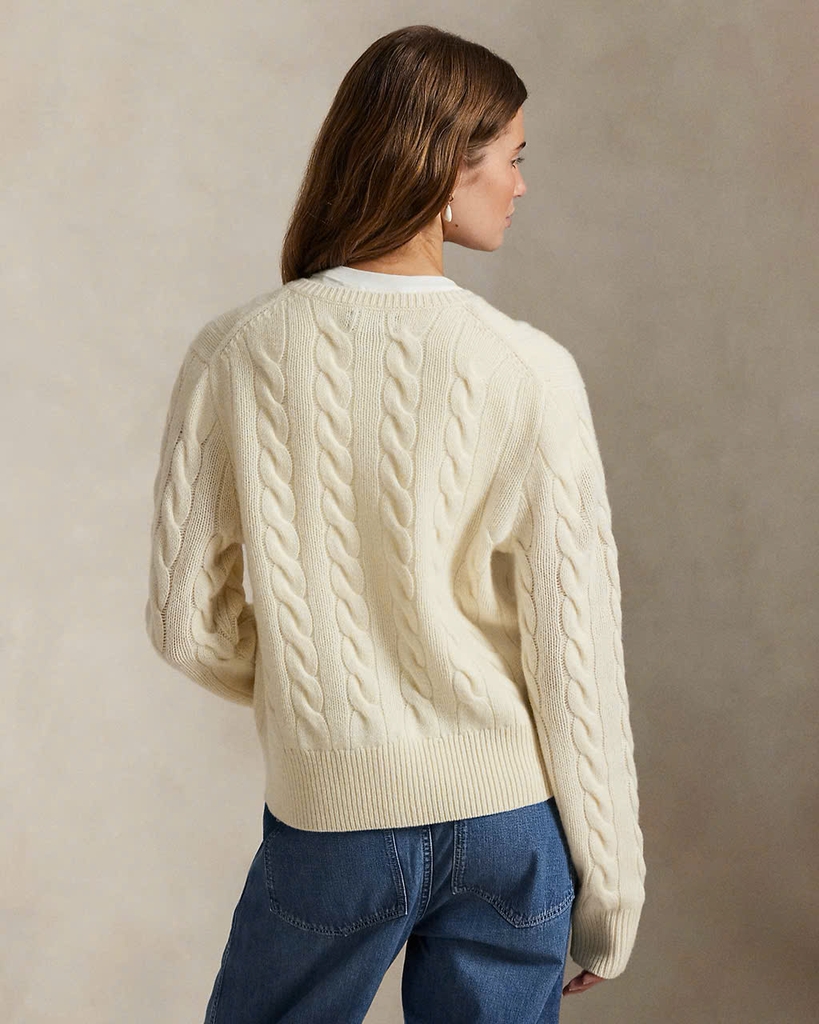 Áo khoác cardigan Polo RL len wool đan kiểu cáp