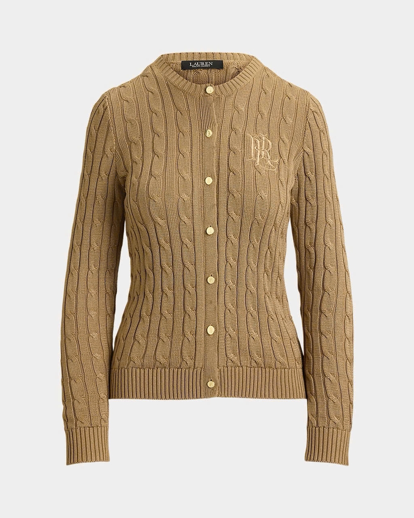 Áo khoác cardigan POLO RL dệt kim kiểu cáp, chất liệu cotton pha