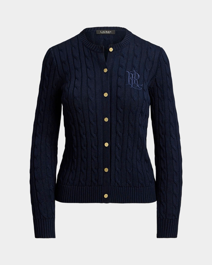 Áo khoác cardigan POLO RL dệt kim kiểu cáp, chất liệu cotton pha