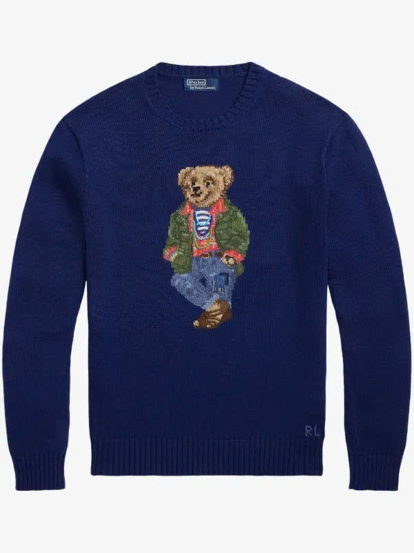Áo Polo Bear màu xanh coban gấu đeo vòng cổ 100% cotton