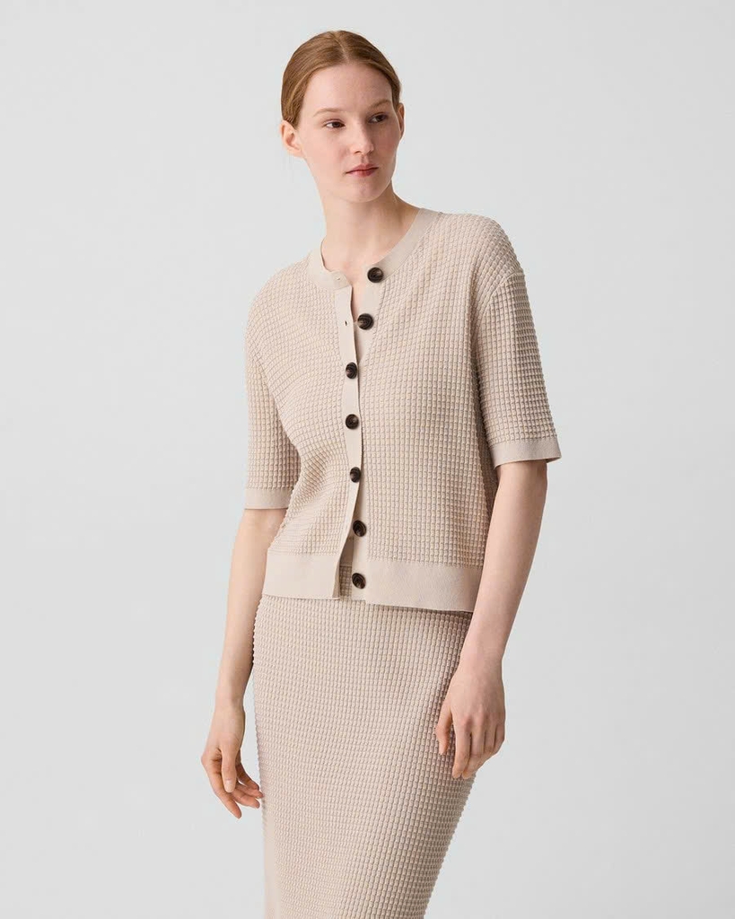 Áo khoác cardigan THEORY dệt kiểu waffle bằng chất liệu cotton hữu cơ pha