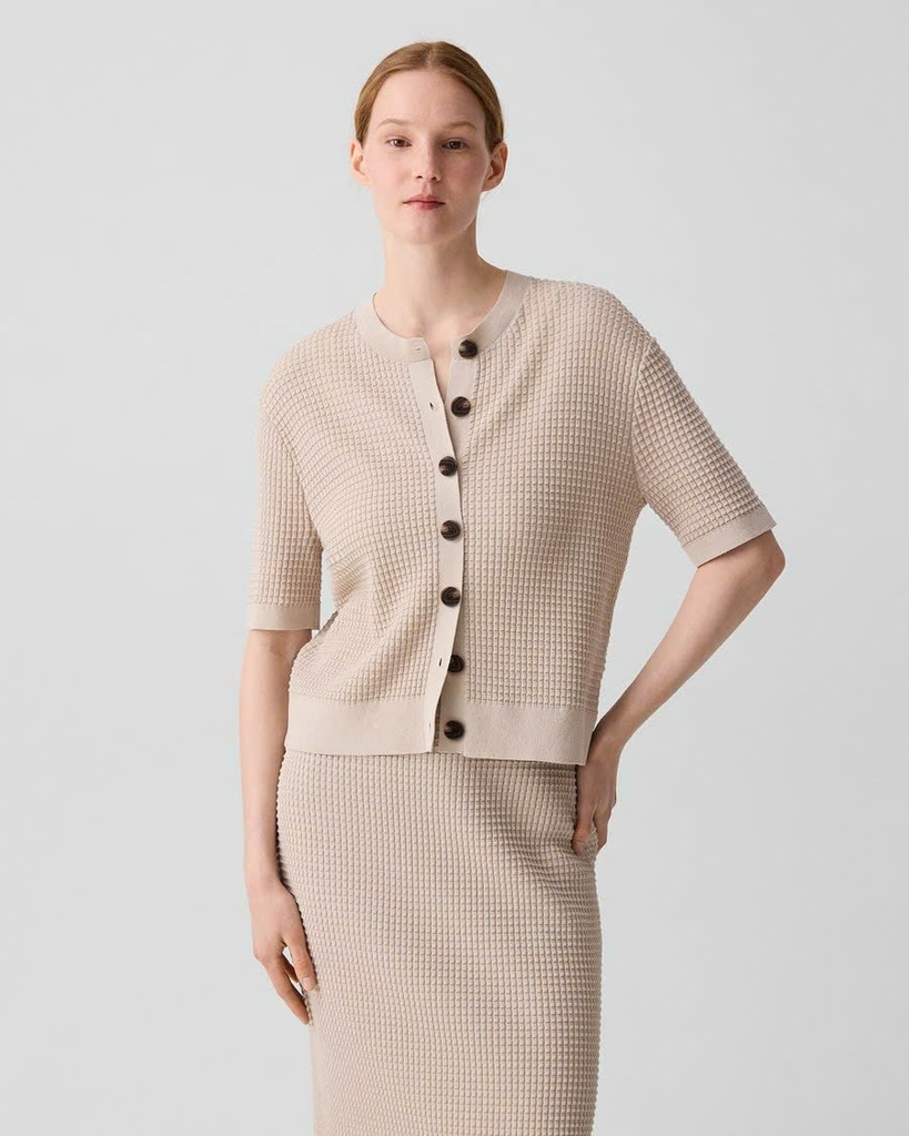 Áo khoác cardigan THEORY dệt kiểu waffle bằng chất liệu cotton hữu cơ pha