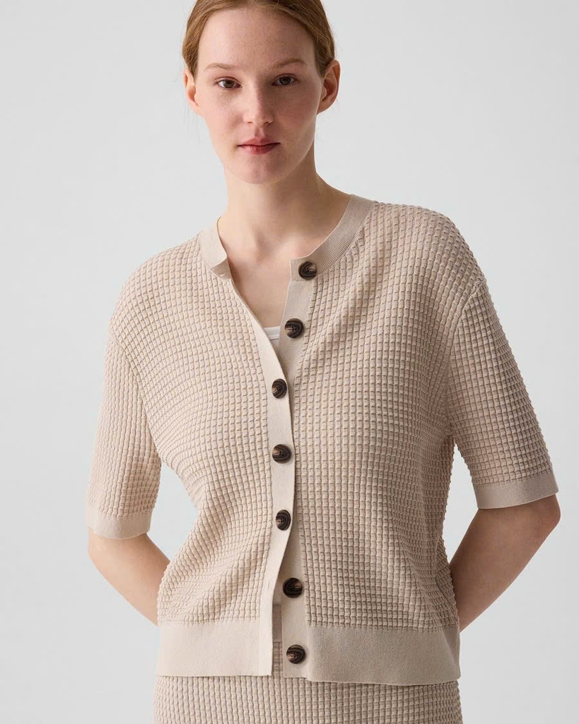 Áo khoác cardigan THEORY dệt kiểu waffle bằng chất liệu cotton hữu cơ pha