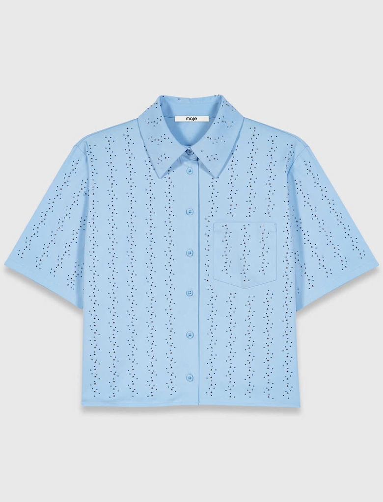 ÁO SƠ MI MAJE COTTON NGẮN TAY ĐÍNH ĐÁ