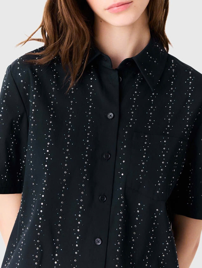 ÁO SƠ MI MAJE COTTON NGẮN TAY ĐÍNH ĐÁ