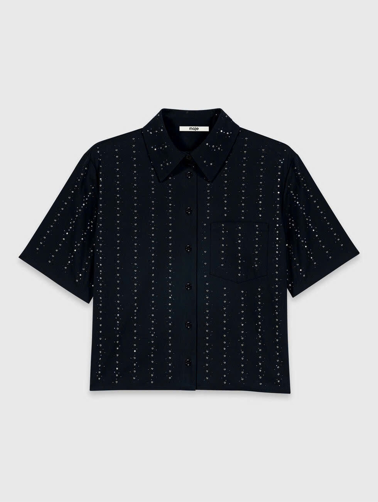 ÁO SƠ MI MAJE COTTON NGẮN TAY ĐÍNH ĐÁ
