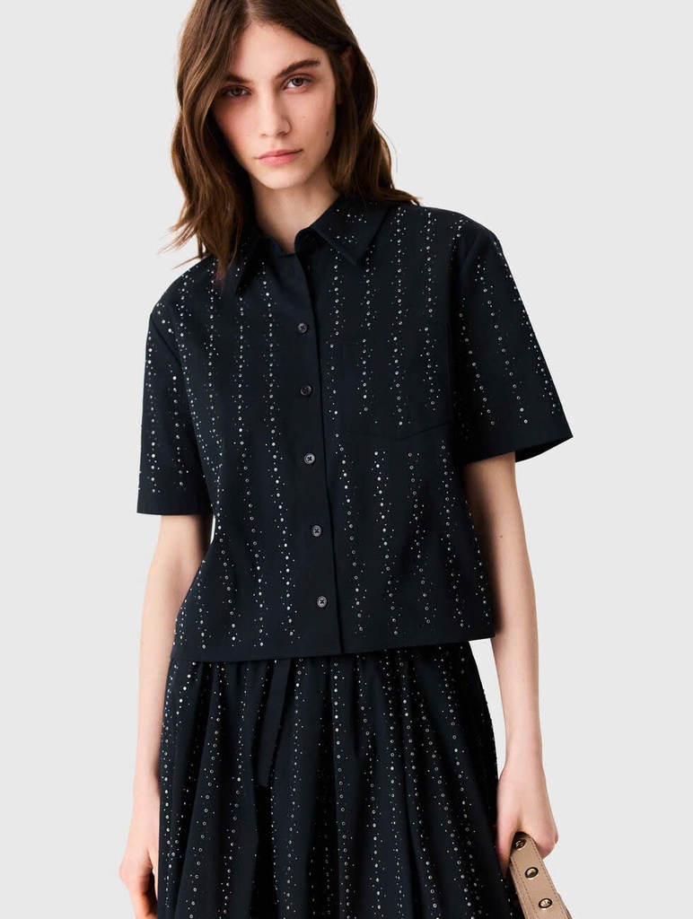 ÁO SƠ MI MAJE COTTON NGẮN TAY ĐÍNH ĐÁ