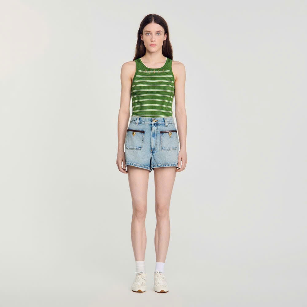 QUẦN SHORT SANDRO DENIM PHỐI DA