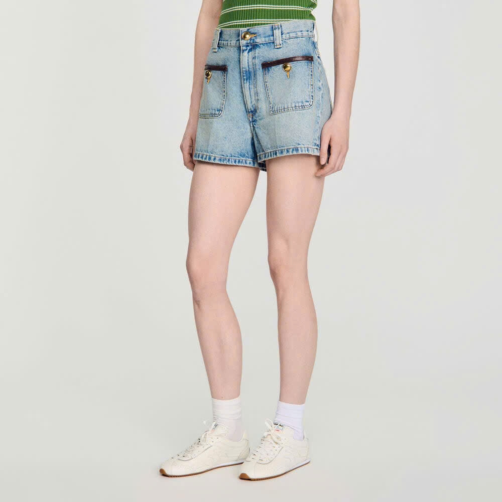 QUẦN SHORT SANDRO DENIM PHỐI DA