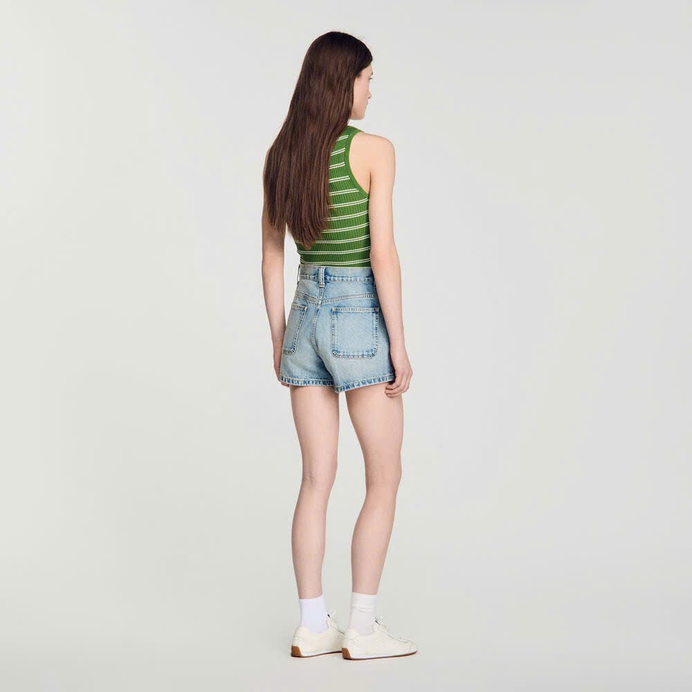 QUẦN SHORT SANDRO DENIM PHỐI DA