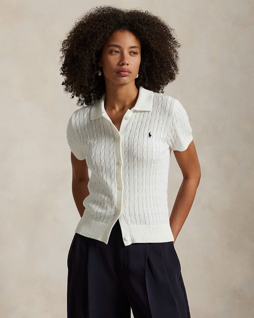 Áo khoác Polo RL tay ngắn bằng vải cotton dệt kim