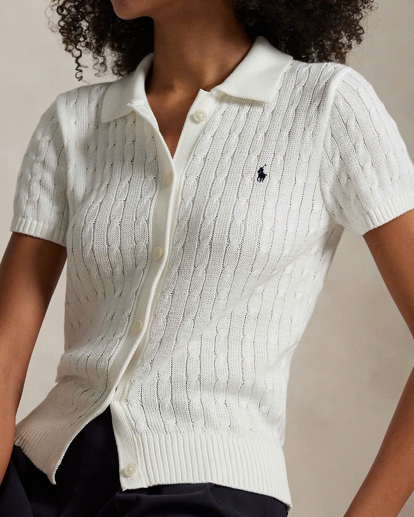 Áo khoác Polo RL tay ngắn bằng vải cotton dệt kim