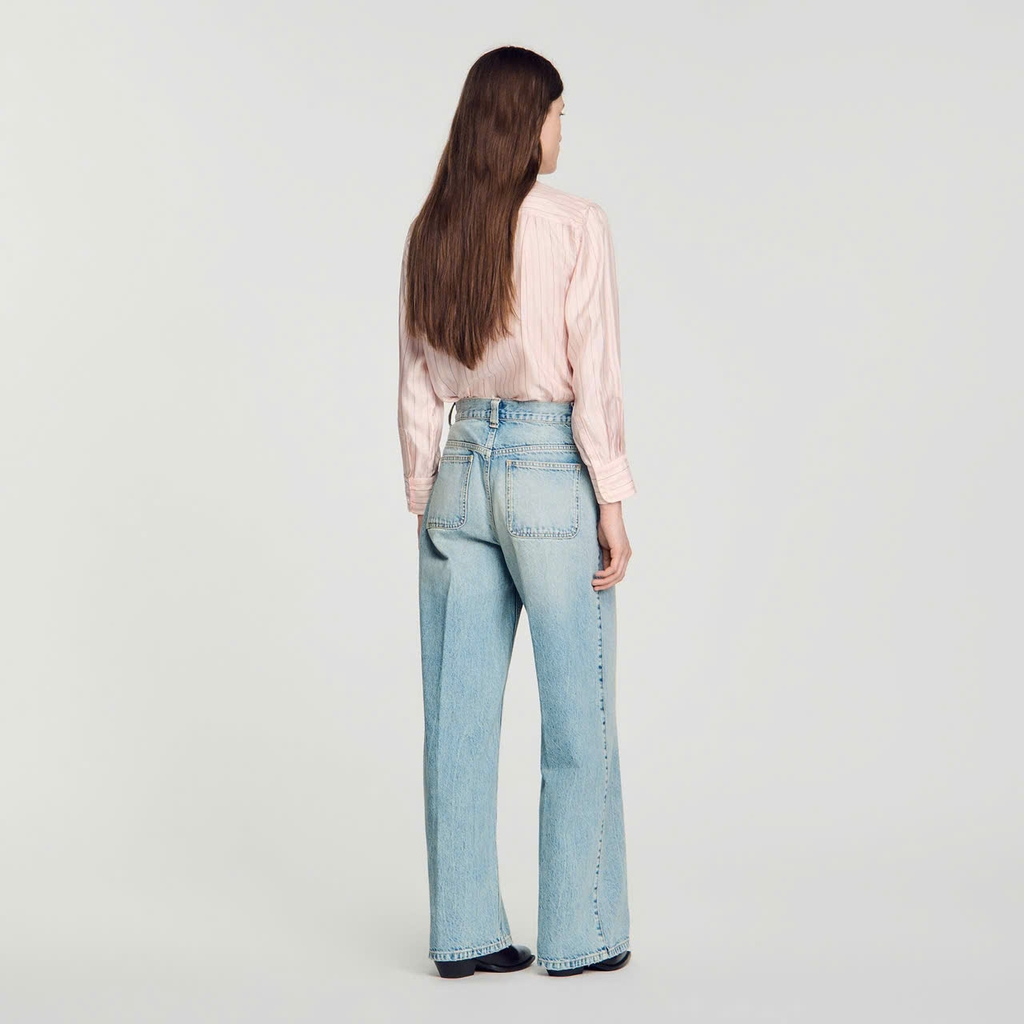 QUẦN JEANS SANDRO ỐNG ĐỨNG CÓ CHI TIẾT DA
