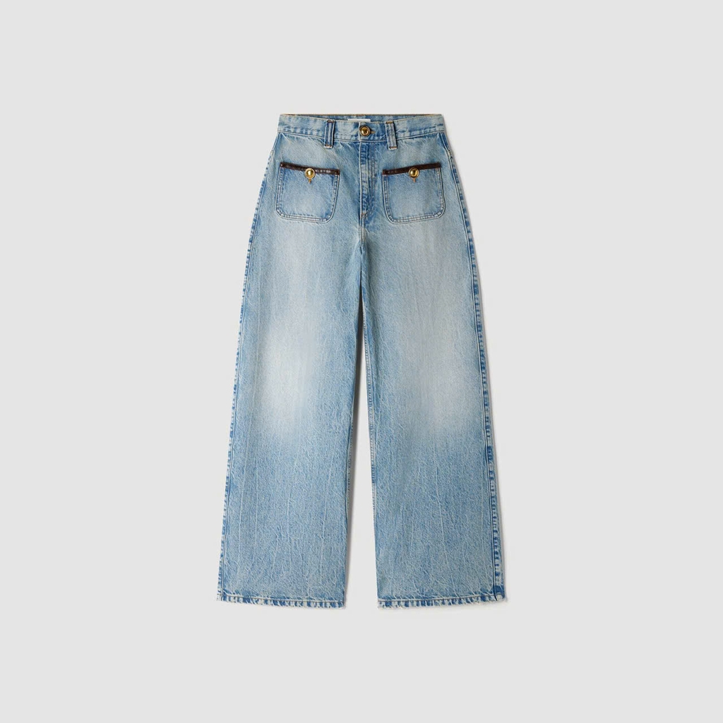 QUẦN JEANS SANDRO ỐNG ĐỨNG CÓ CHI TIẾT DA