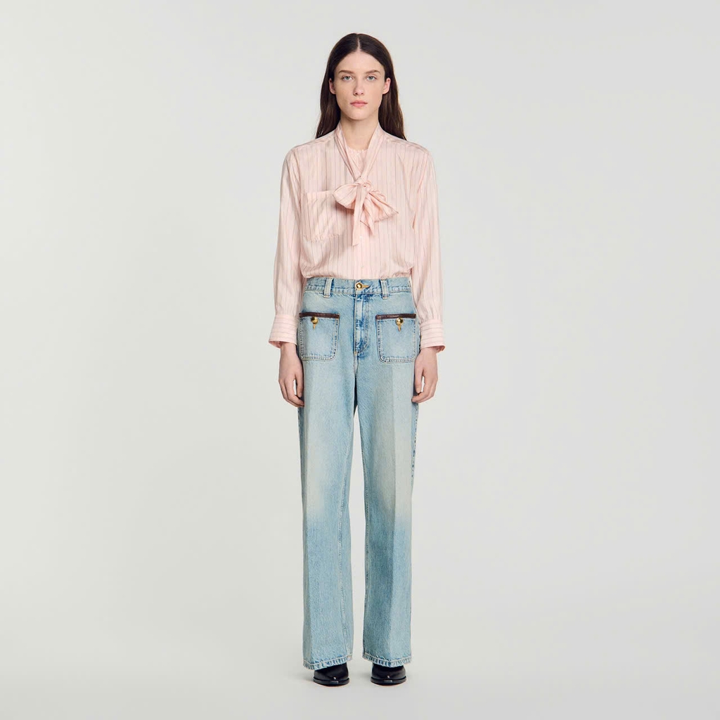 QUẦN JEANS SANDRO ỐNG ĐỨNG CÓ CHI TIẾT DA