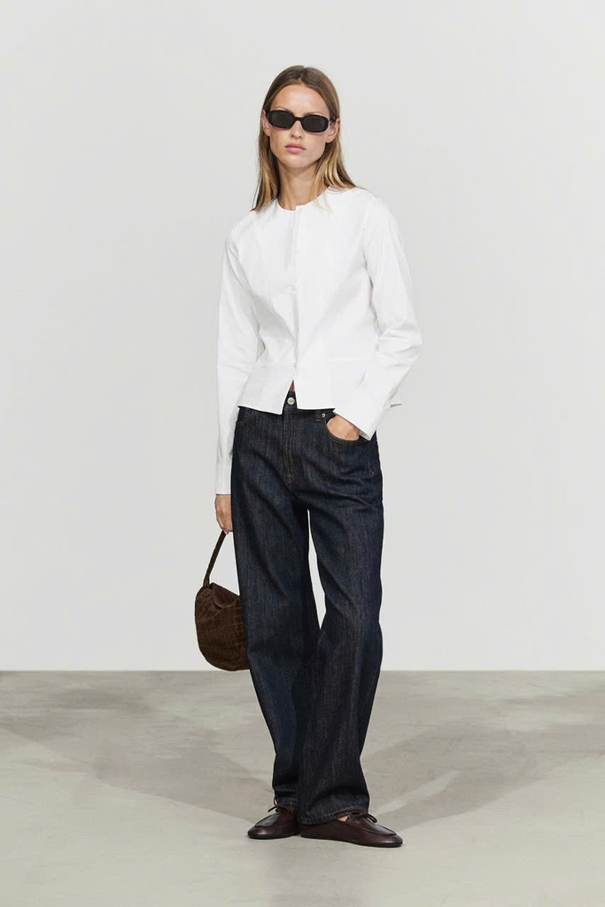 Áo sơ mi MASSIMO DUTTI poplin phối chi tiết cổ áo