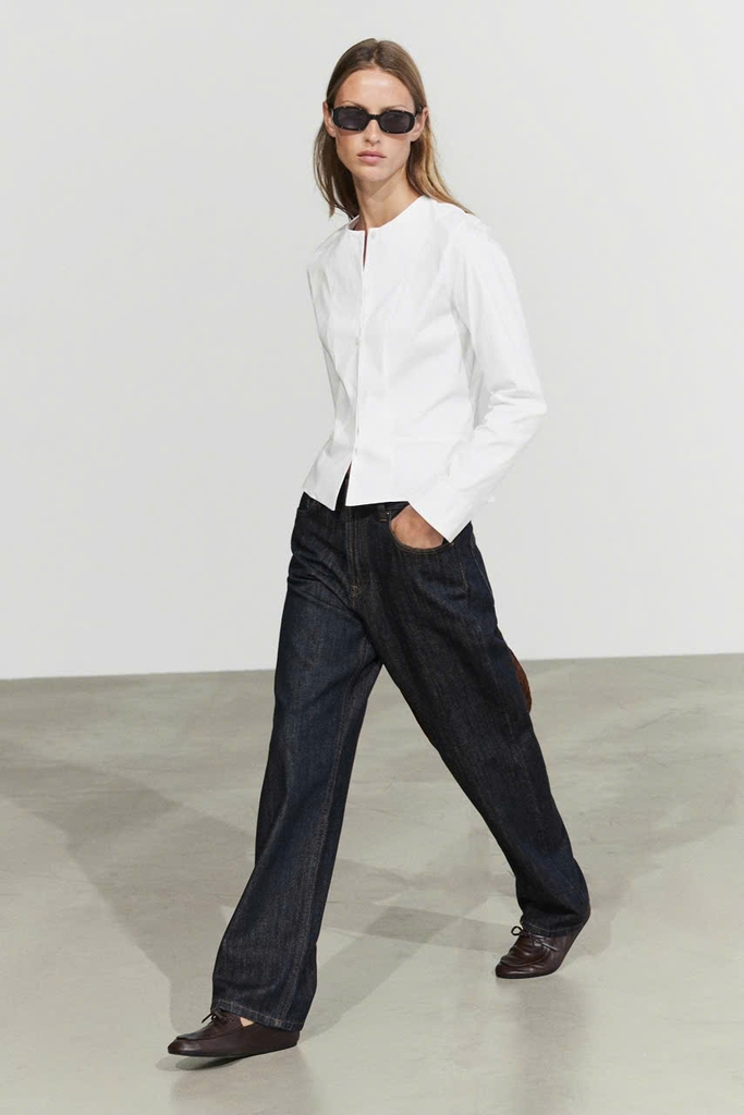 Áo sơ mi MASSIMO DUTTI poplin phối chi tiết cổ áo