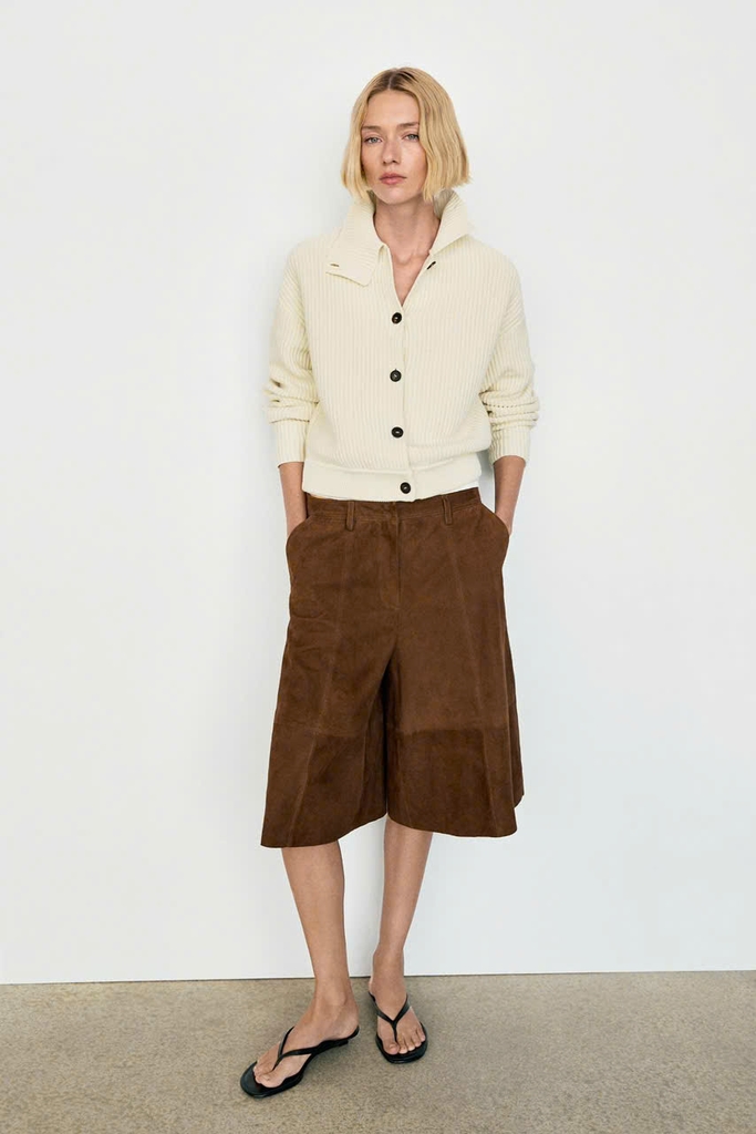 Áo khoác cardigan MASSIMO DUTTI dệt kim cổ lọ 100% cotton