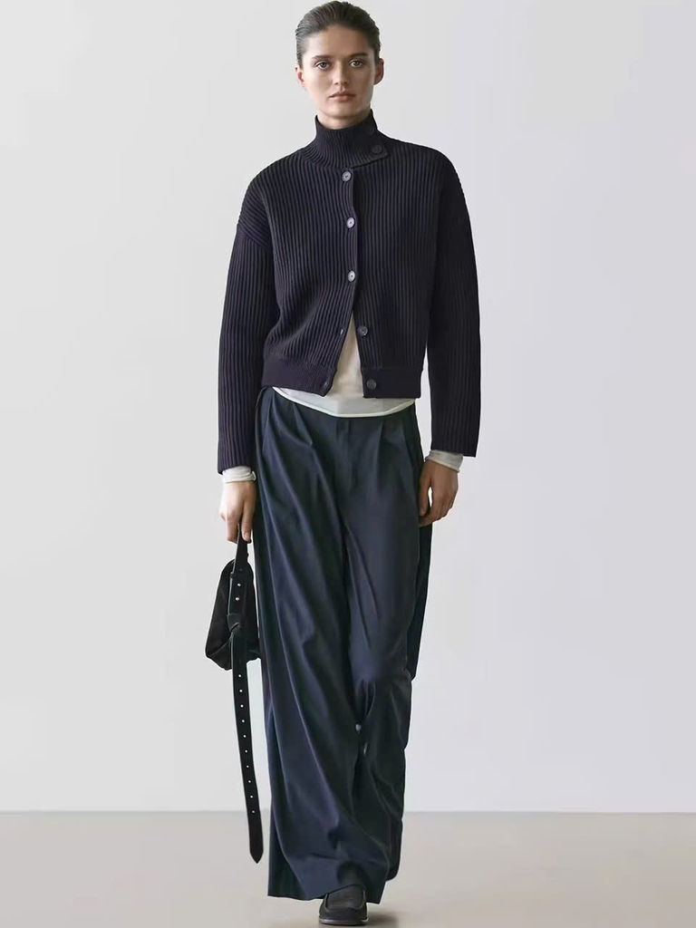 Áo khoác cardigan MASSIMO DUTTI dệt kim cổ lọ 100% cotton