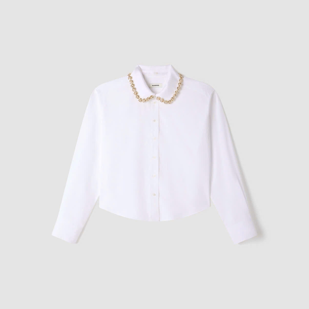 ÁO SƠ MI SANDRO CỔ BẺ EMA JEWEL MÀU TRẮNG