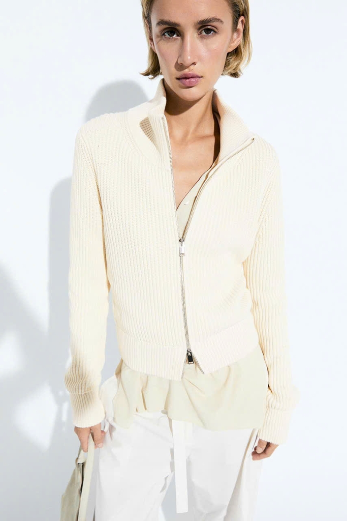 Áo khoác cardigan MASSIMO DUTTI dệt kiểu Purl từ 100% cotton