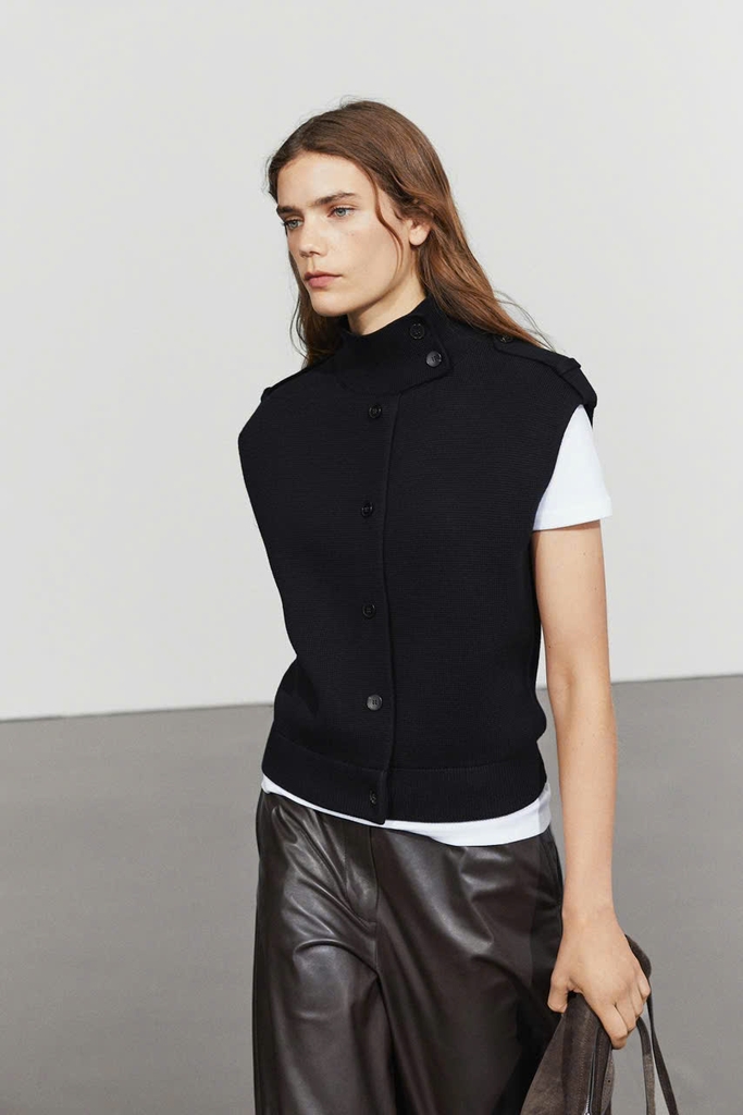 Áo gile MASSIMO DUTTI dệt kim cổ cao 100% cotton