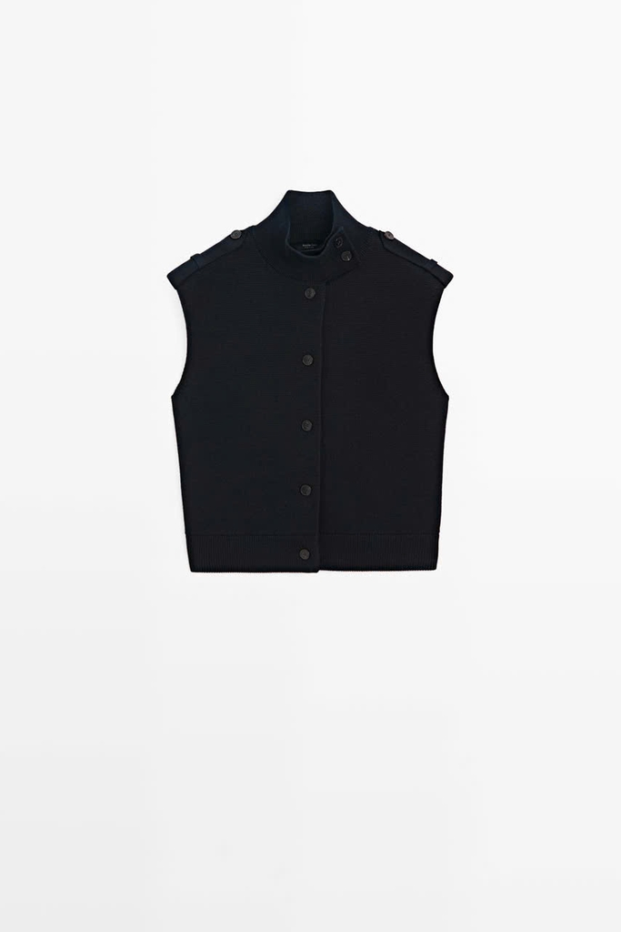 Áo gile MASSIMO DUTTI dệt kim cổ cao 100% cotton