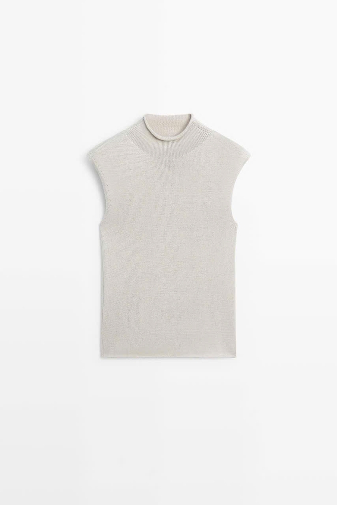 ÁO KIỂU DỆT KIM MASSIMO DUTTI CỔ CAO PHA COTTON