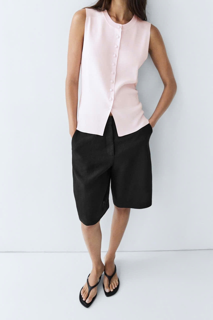 Áo gile dệt kim MASSIMO DUTTI mịn phối cúc bọc vải