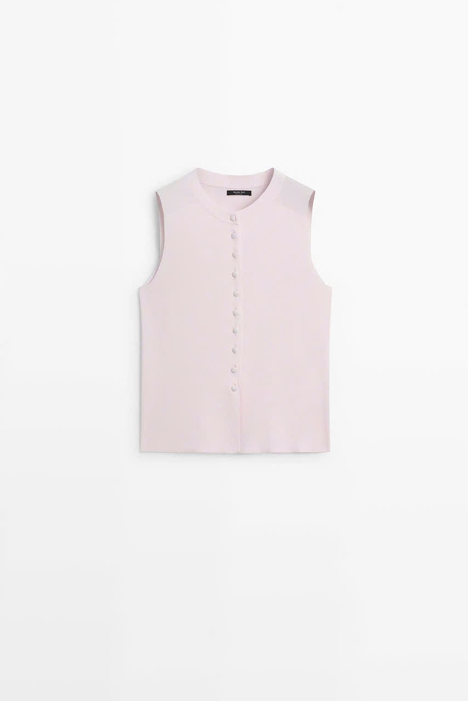 Áo gile dệt kim MASSIMO DUTTI mịn phối cúc bọc vải