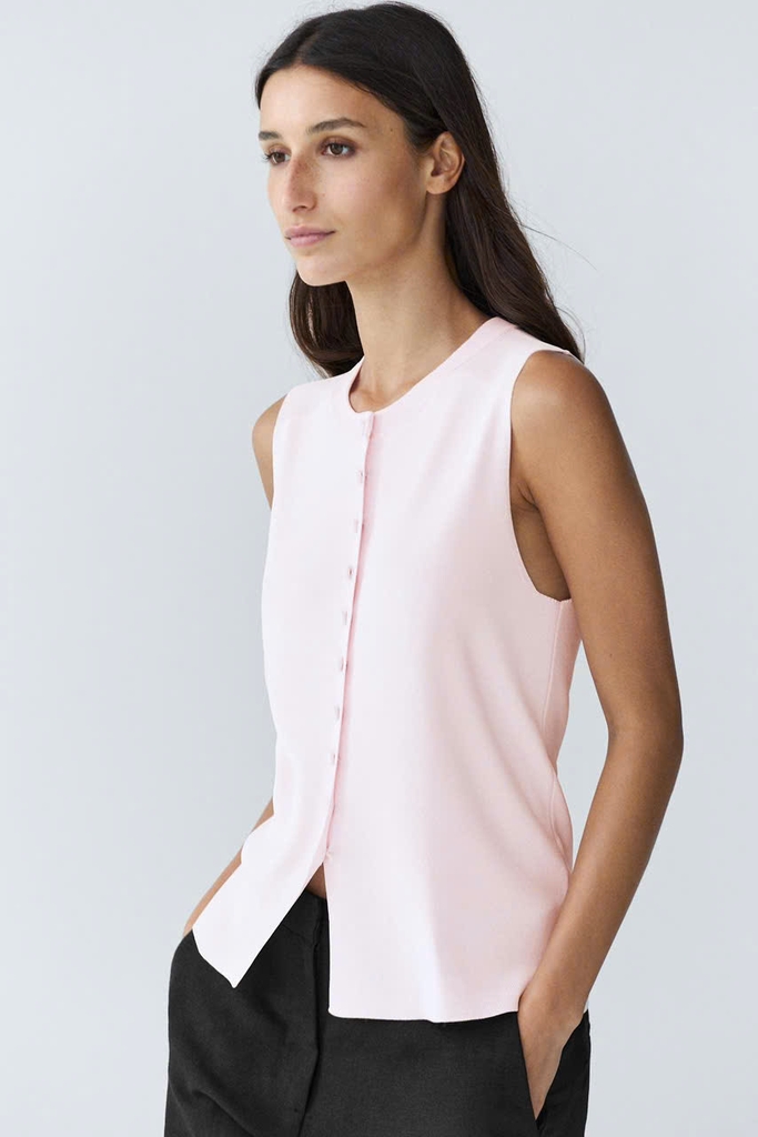 Áo gile dệt kim MASSIMO DUTTI mịn phối cúc bọc vải